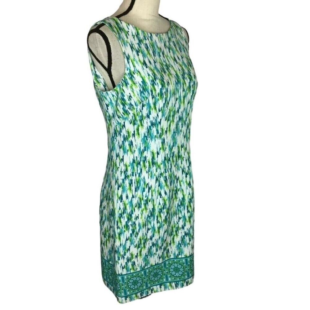 Perceptions NY Sheath Dress Womens Size 16 Blue Green White Classic Sleeveless - Picture 1 of 14